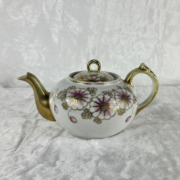 Vtg Nippon Hand-Painted Pink Rose Tea Set 12pc Teapot Creamer Gold Trim Japan - Picture 16 of 16
